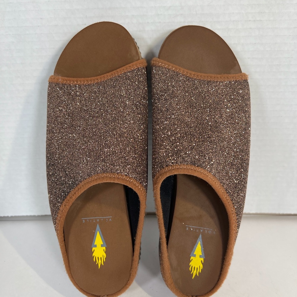 Volatile Glitter Platform Slide Sandals Bronze Open Toe Women’s Size 6